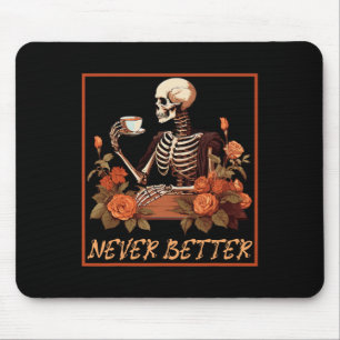 Skeleton med kaffe och blommor musmatta