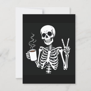 Skeleton med kaffe vykort