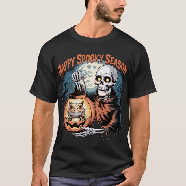 Skeleton med ödla i Pumpkin Lantern T Shirt (Framsida)