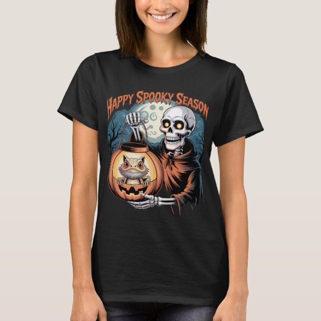 Skeleton med ödla i Pumpkin Lantern T Shirt (Framsida)