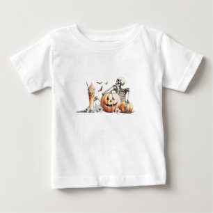 Skeleton med pumpa och dryck. Halloween. T Shirt