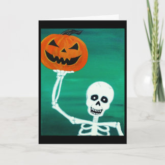 Skeleton med Pumpkin Halloween-gratulationskort Kort