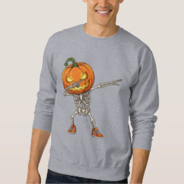 Skeleton med Pumpkin Head Dab Dance Halloween Lång Ärmad Tröja
