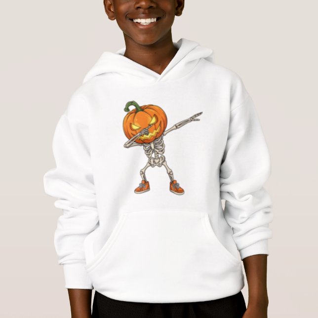 Skeleton med Pumpkin Head Dab Dance Halloween T Shirt (Framsida)