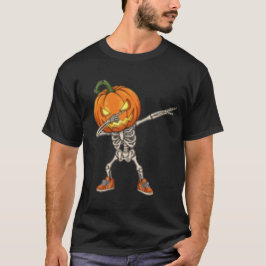 Skeleton med Pumpkin Head Dab Dance Halloween T Shirt