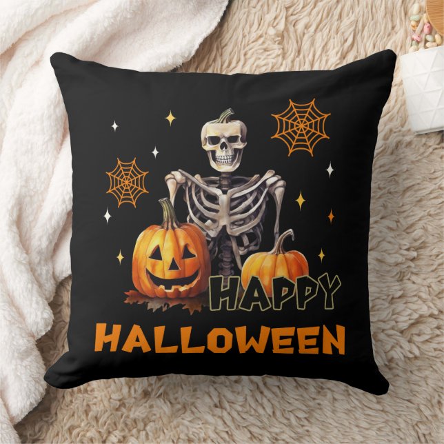 Skeleton med pumpor för Halloween Kudde (Filt)