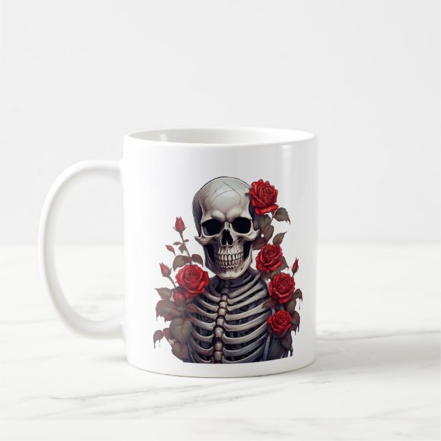 Skeleton med Röd ros Kaffemugg (Vänster)