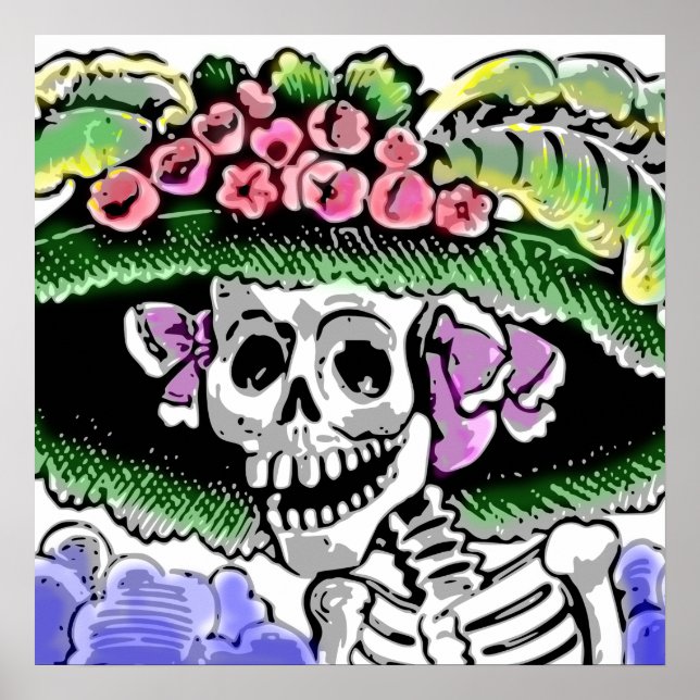 Skeleton med rolig hatt med blomma poster (Framsidan)