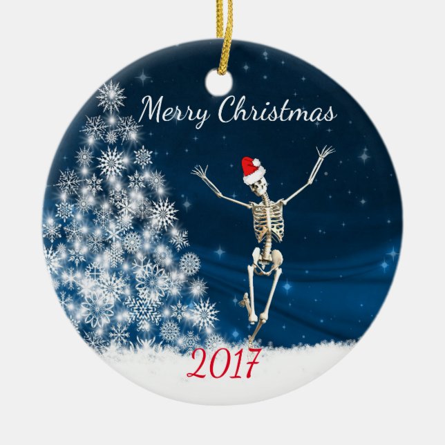 Skeleton med Santa Hat "jul 20xx" Julgransprydnad Keramik (Framsidan)