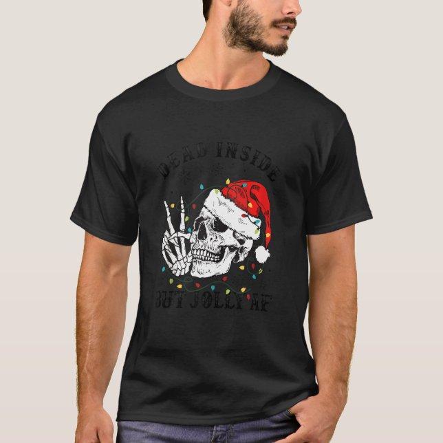 Skeleton med Santa Hat Julafton Ljus Dead Inside B T Shirt (Framsida)
