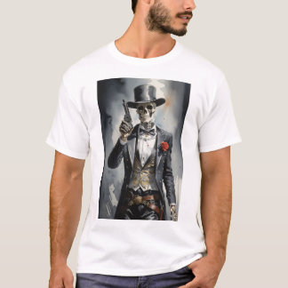 Skeleton med svart tuxedo som håller en revolver t shirt