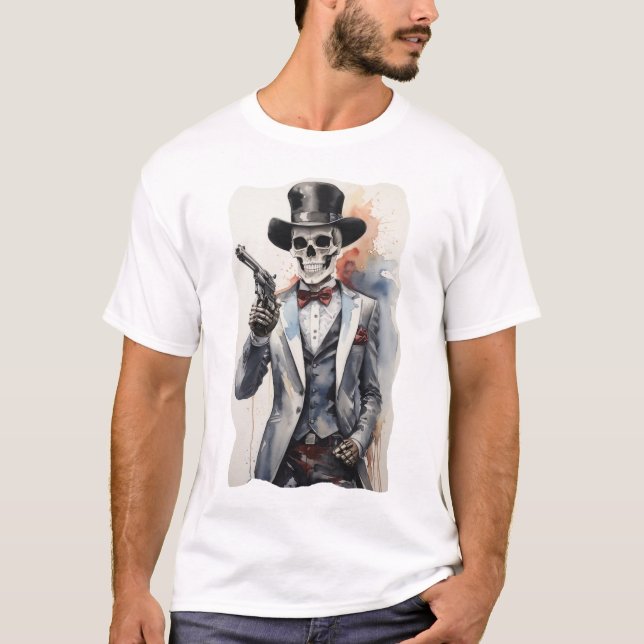Skeleton med tuxedo-behållare t shirt (Framsida)