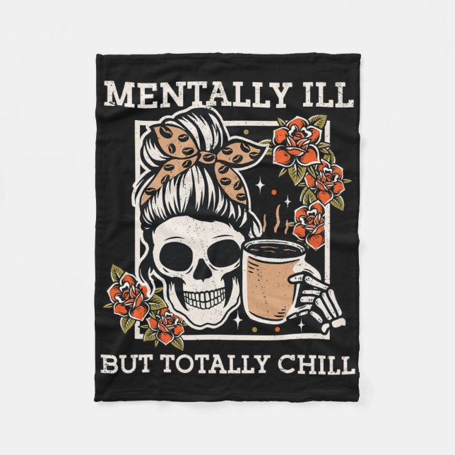 Skeleton Menter Ill, men totalt Chill Halloween Fleecefilt (Framsidan)