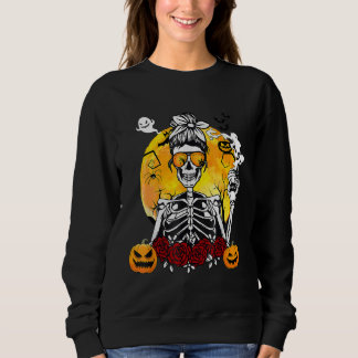 Skeleton Messy Bun Drink Coffee Cool Halloween Cos T Shirt