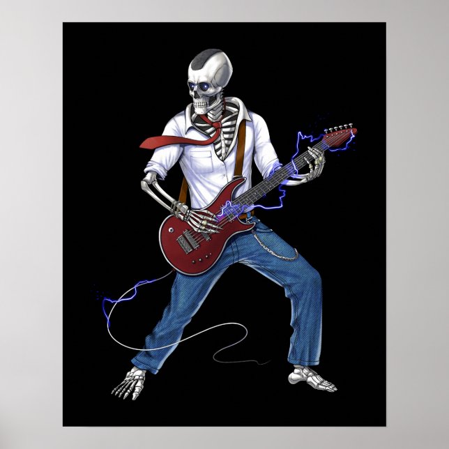 Skeleton Metall Music Guitarist Poster (Framsidan)