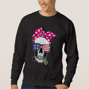 Skeleton Militär i Skull American Flagga Veteran D Lång Ärmad Tröja