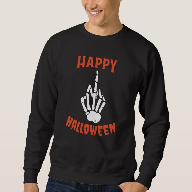 Skeleton Mitten Finger Happy halloween Lång Ärmad Tröja (Framsida)