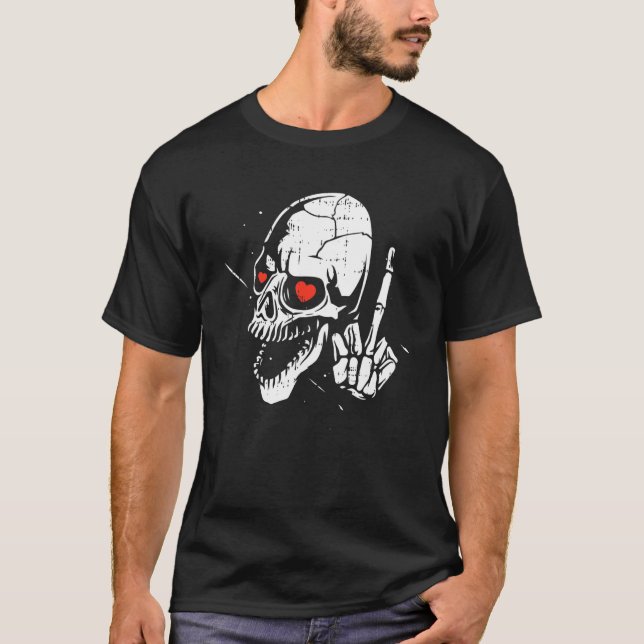 Skeleton Mitten Finger Heart Valentines day Skull T Shirt (Framsida)