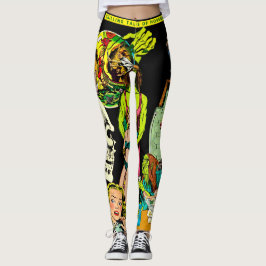 Skeleton Monsters Witch Altered Art Horror Collage Leggings