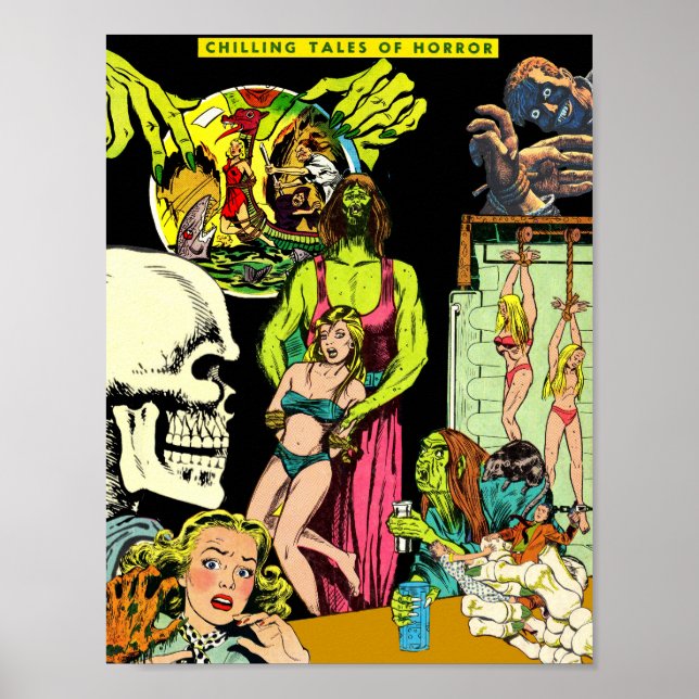 Skeleton Monsters Witch Altered Art Horror Collage Poster (Framsidan)