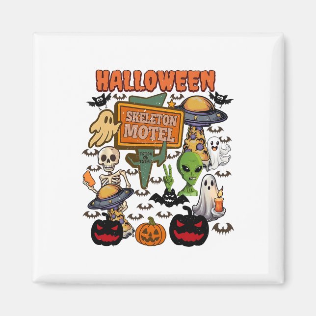 Skeleton Motel Halloween Cute Ghost Hallowee Magnet (Framsidan)