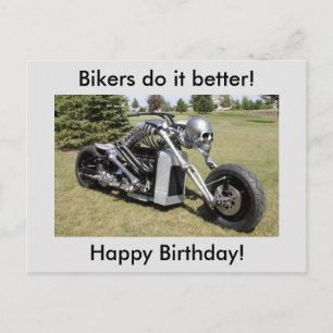Skeleton Motorcycle Birthday vykort