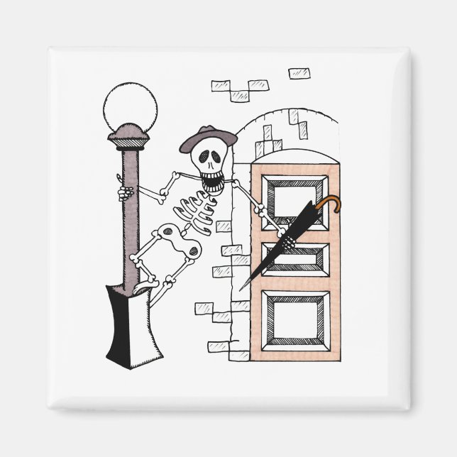 Skeleton Movie Star Celebrity Singing w/ Umbrella Magnet (Framsidan)