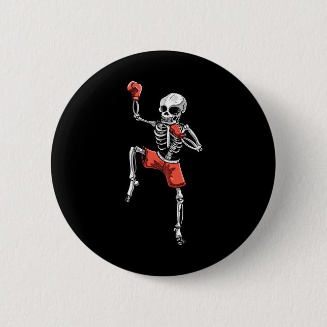 Skeleton Muay Thai Halloween Kickboxing Mma Fighte Knapp (Framsida)