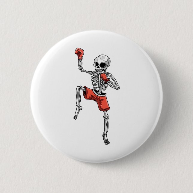 Skeleton Muay Thai Halloween Kickboxing Mma Fighte Knapp (Framsida)