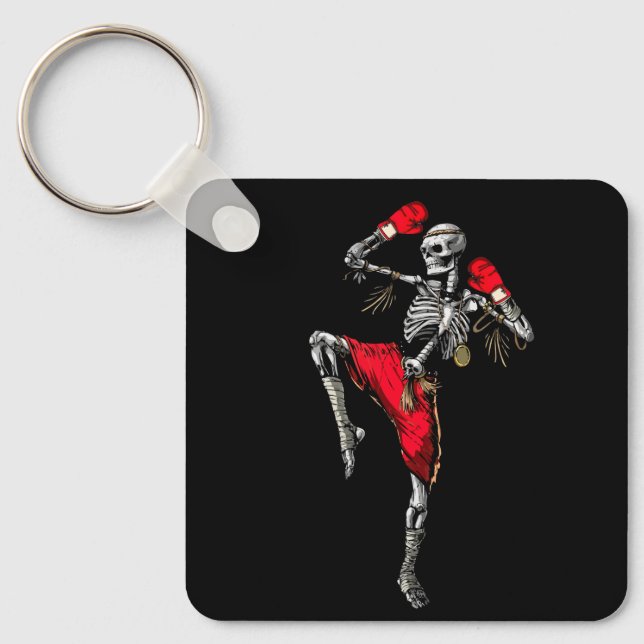 Skeleton Muay Thai Halloween Kickboxing MMA Fighte Nyckelring (Framsida)