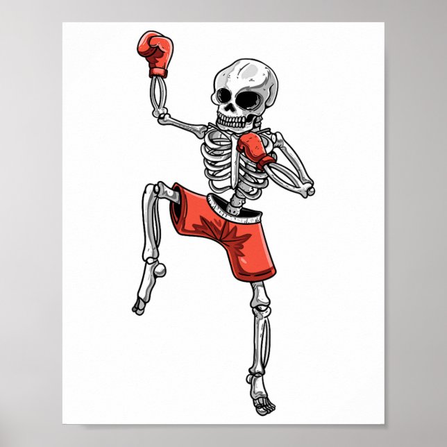 Skeleton Muay Thai Halloween Kickboxing Mma Fighte Poster (Framsidan)