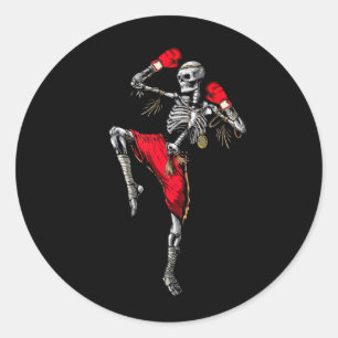 Skeleton Muay Thai Halloween Kickboxing MMA Fighte Runt Klistermärke