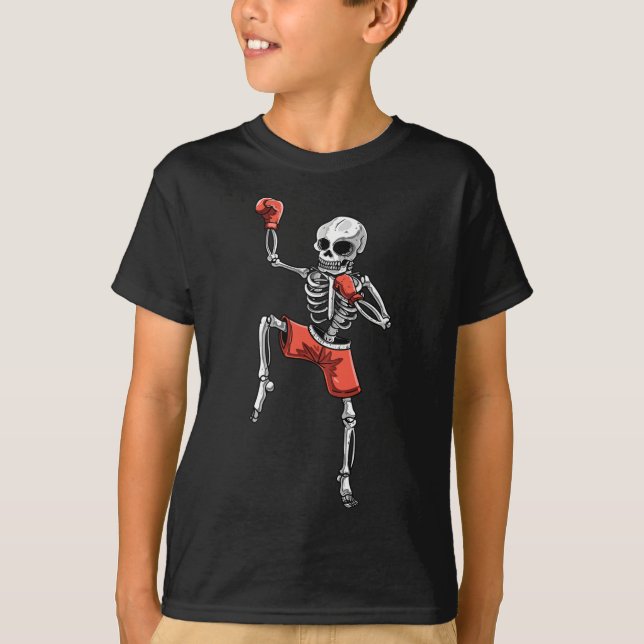 Skeleton Muay Thai Halloween Kickboxing Mma Fighte T Shirt (Framsida)