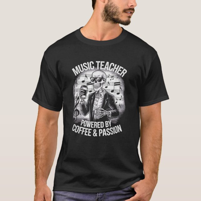 Skeleton Music Teacher med kaffepass T Shirt (Framsida)