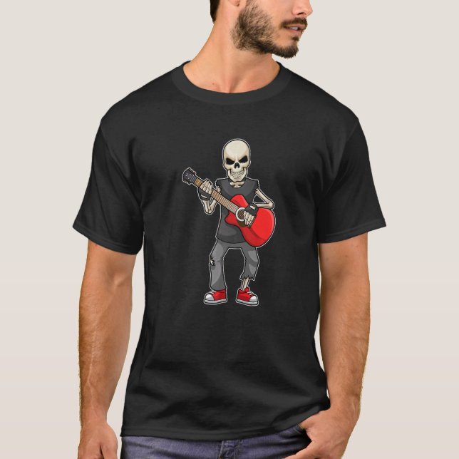 Skeleton Musician Guitar Music T Shirt (Framsida)