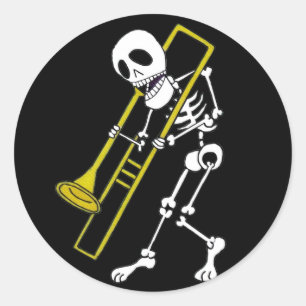 Skeleton Musician Trombone Player Runt Klistermärke