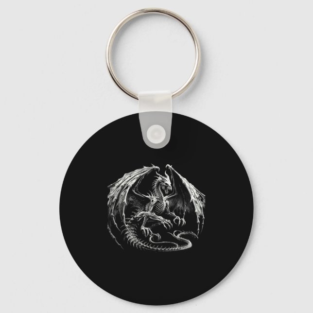 Skeleton Mythical Dragon Breathing Fire Fantasy Ha Nyckelring (Framsida)