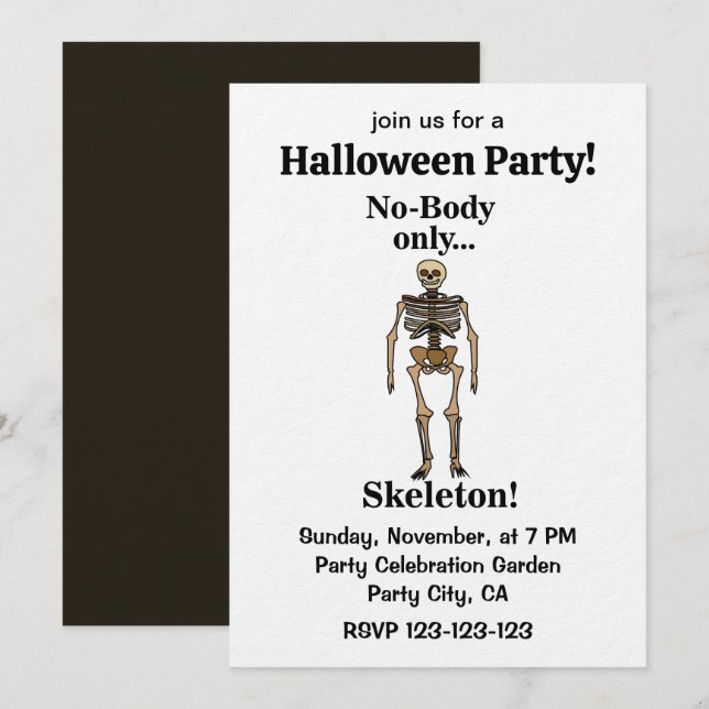 Skeleton No-Body Funny Halloween Party Inbjudningar (Fram/baksida)