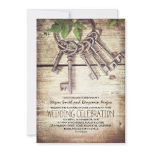 Skeleton Nycklar Rustic bröllopsinbjudningar