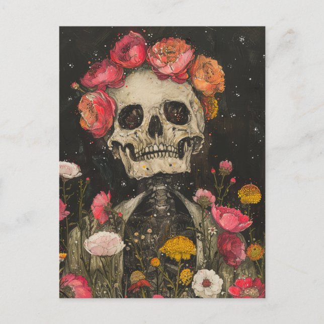 Skeleton och Blommor vykort (Framsida)