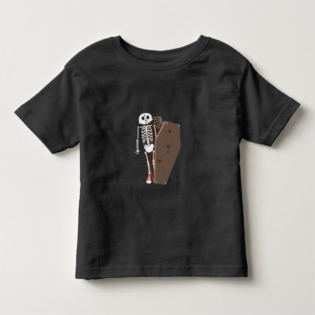 Skeleton och Coffin Halloween Design Design T Shirt (Framsida)