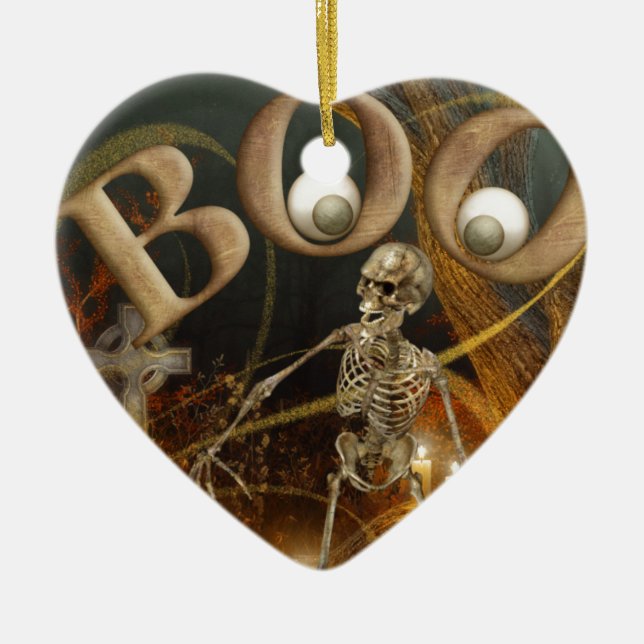 Skeleton och Grave Halloween Julgransprydnad Keramik (Framsidan)