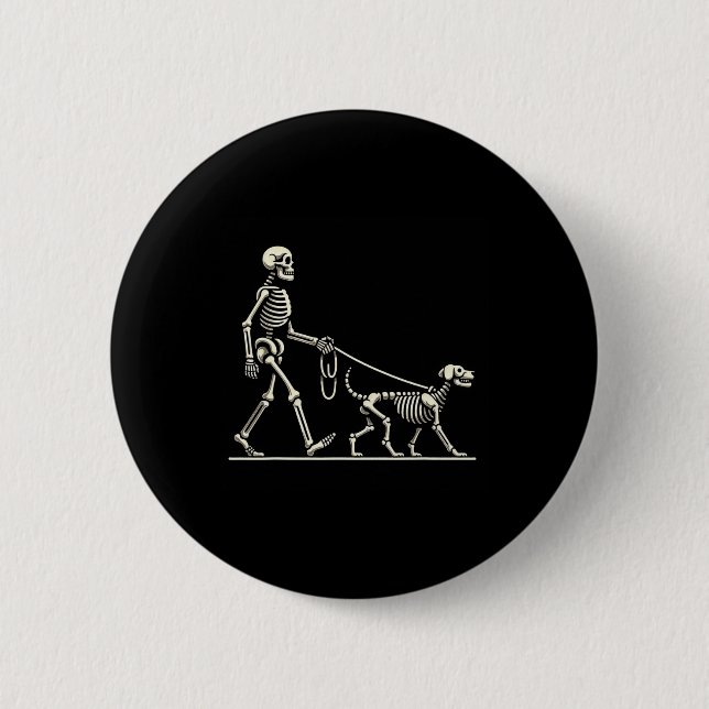 Skeleton och Hund Lazy Halloween Costume Funny Sku Knapp (Framsida)