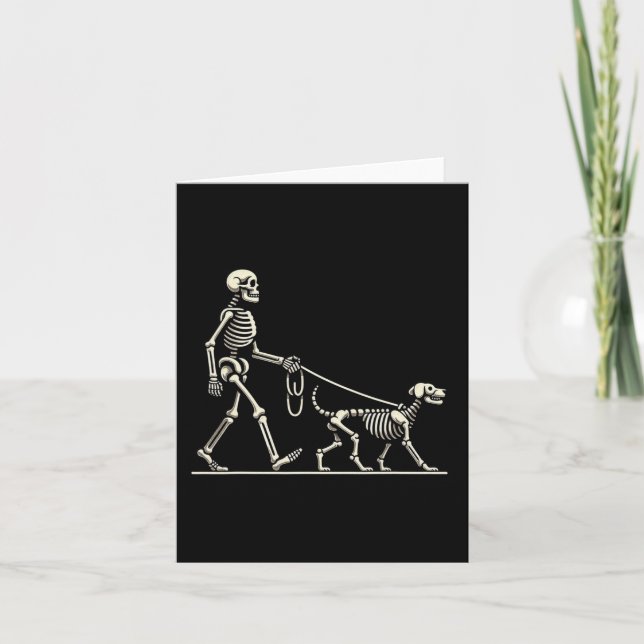 Skeleton och Hund Lazy Halloween Costume Funny Sku Kort (Framsida)