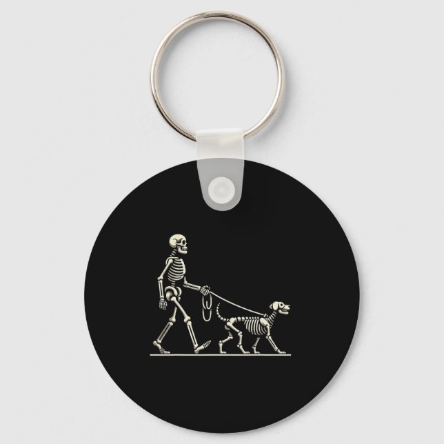 Skeleton och Hund Lazy Halloween Costume Funny Sku Nyckelring (Framsida)