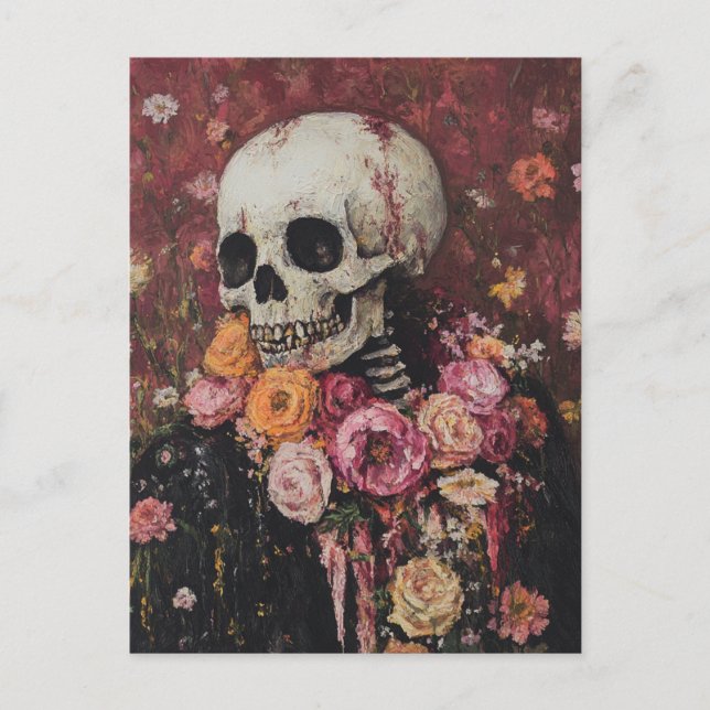 Skeleton och Rosa Flowers vykort (Framsida)