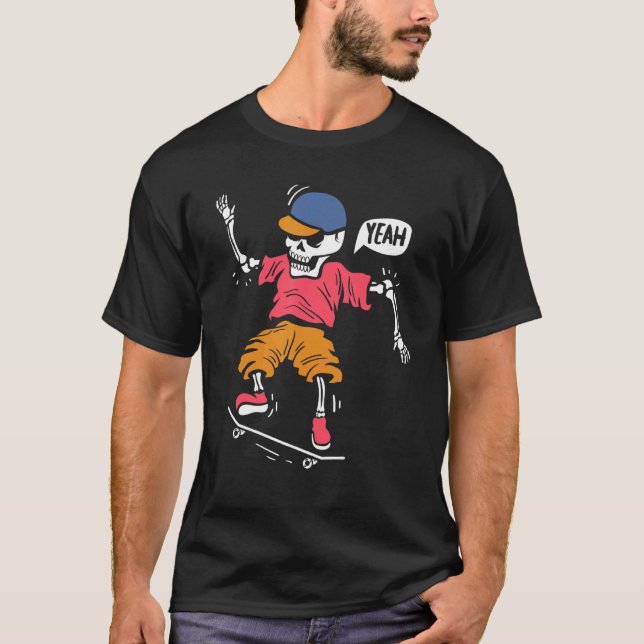 Skeleton on Skateboard Freestyle Skateboarder T Shirt (Framsida)