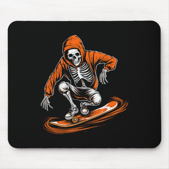 Skeleton Orange Hat Skater med Skateboard Hallowed Musmatta (Framsidan)