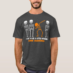 Skeleton Orange Ribbon ADHD Awareness Halloween T Shirt