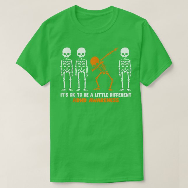 Skeleton Orange Ribbon ADHD Awareness Halloween T Shirt (Design framsida)
